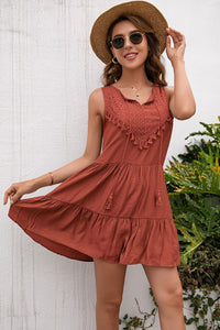 Tassel Tie Lace Trim Sleeveless Dress