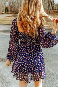 Printed Square Neck Ruffled Dress