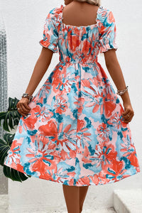 Floral Frill Trim Square Neck Dress