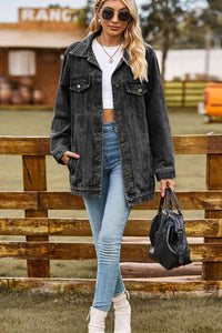 Buttoned Collared Neck Denim Jacket with Pockets