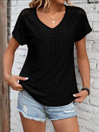 Eyelet V-Neck Short Sleeve T-Shirt