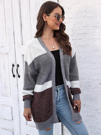 Color Block Open Front Cardigan