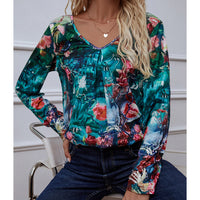 Printed V-Neck Long Sleeve Blouse