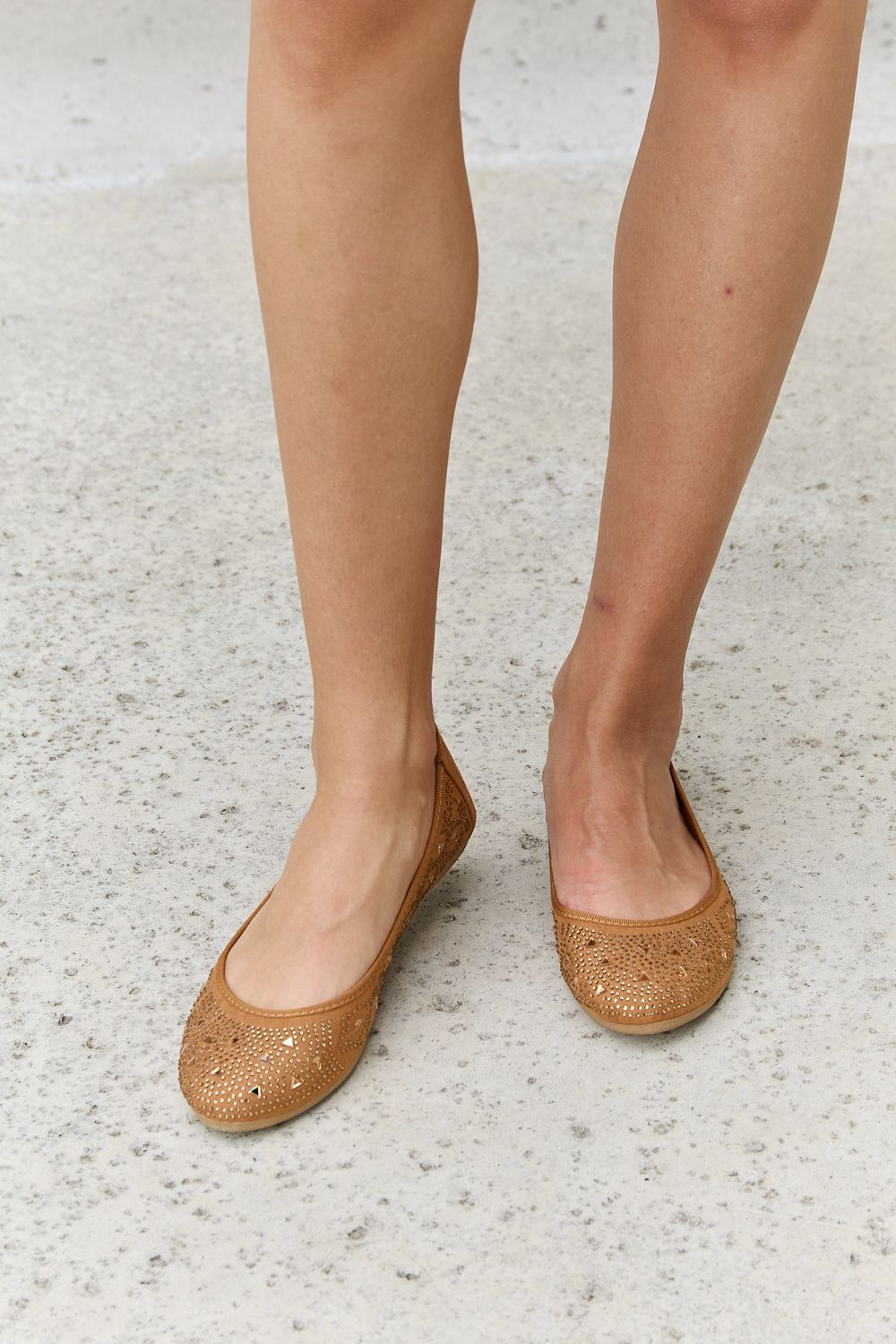 Forever Link Rhinestone Ballet Flats in Tan