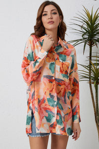 Floral Long Sleeve Slit Longline Shirt