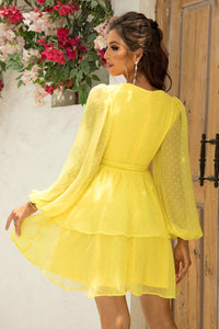 Tie Waist Balloon Sleeve Layered Dress