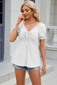 Eyelet Drawstring Short Sleeve T-Shirt