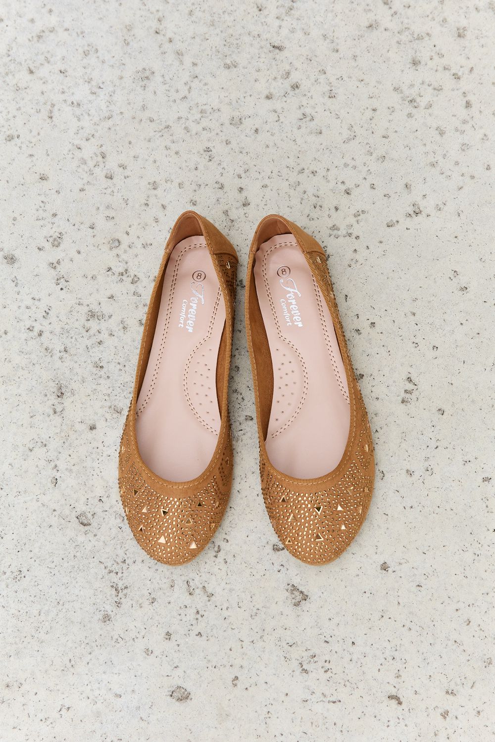 Forever Link Rhinestone Ballet Flats in Tan