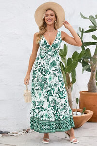 Printed V-Neck Wide Strap Dress