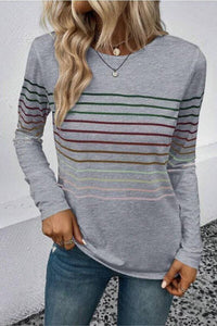 Striped Round Neck Long Sleeve T-Shirt