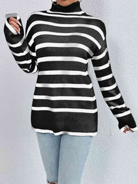 Striped Turtleneck Drop Shoulder Sweater