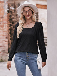 Eyelet Square Neck Puff Sleeve Blouse