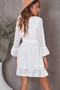 Swiss Dot Ruffled Tie-Waist Surplice Dress