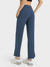 Wide Leg Slit Sport Pants with Pockets