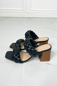 SODA Interwoven Ideas Braided Strap Block Heel Slide Sandal in Black