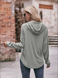 Buttoned Drawstring Dropped Shoulder Hoodie