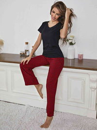 V-Neck Top and Gingham Pants Lounge Set