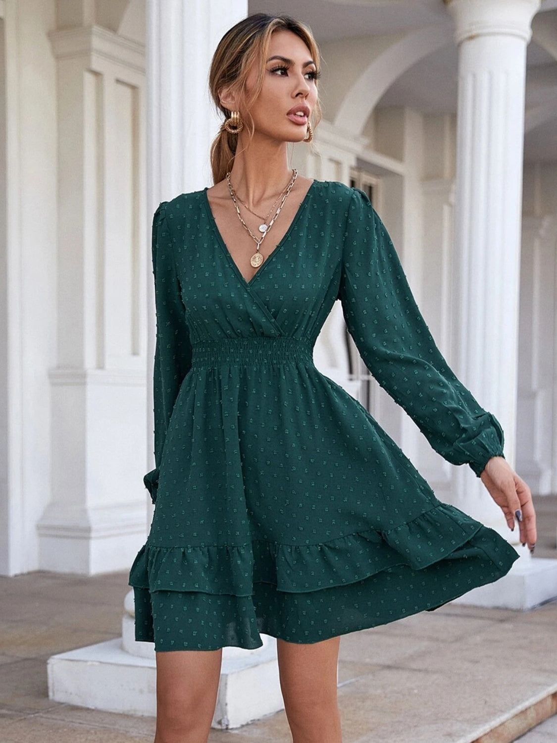 Surplice Neck Long Sleeve Dress