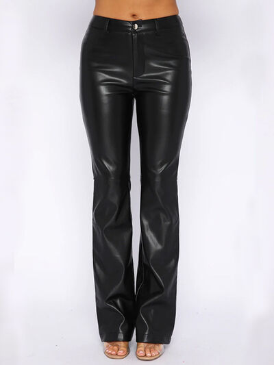 PU Leather High Waist Straight Pants