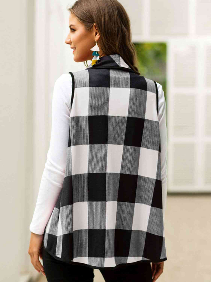 Plaid Open Front Sleeveless Cardigan