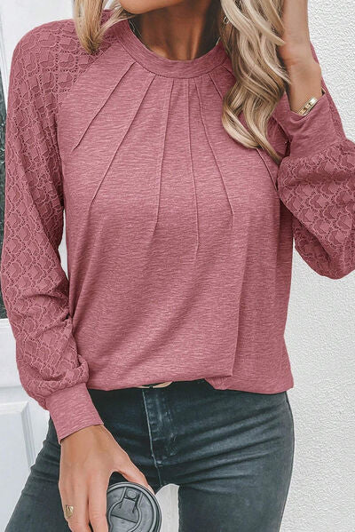 Heathered Round Neck Long Sleeve T-Shirt