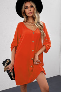 Buttoned V-Neck Dress