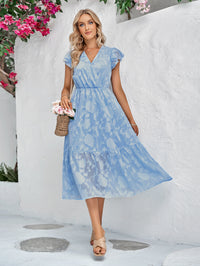 Floral Surplice Flutter Sleeve Dress