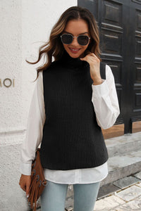 Ribbed Mock Neck Sleeveless Sweater Vest