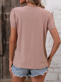 Eyelet V-Neck Petal Sleeve T-Shirt