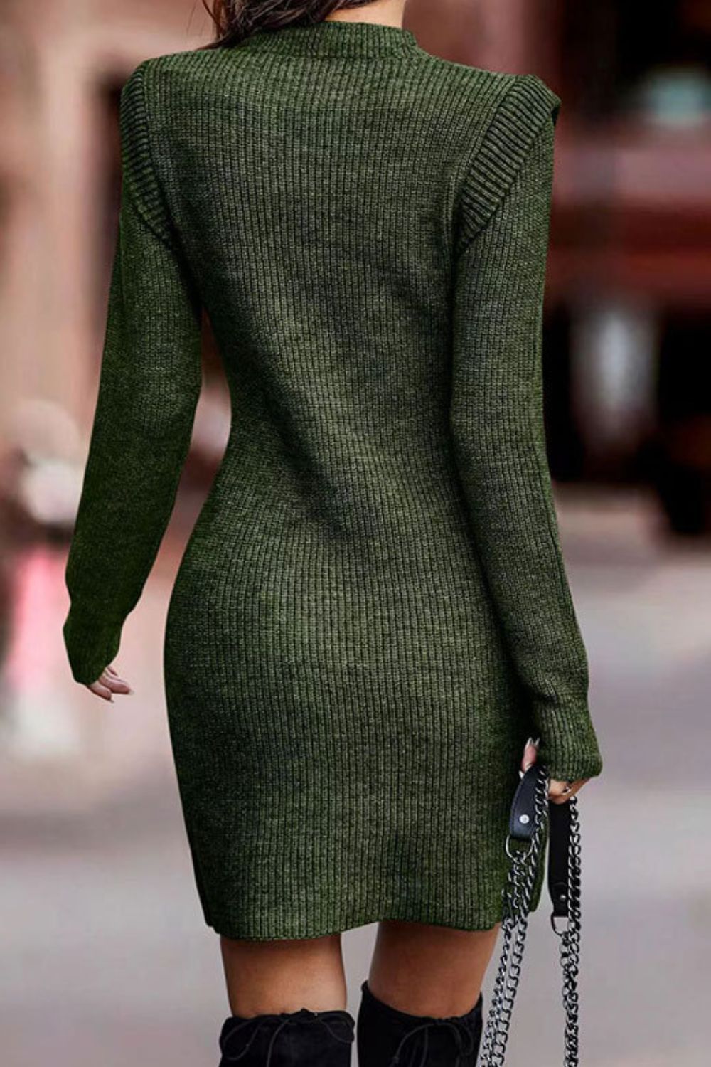 Rib-Knit Round Neck Sweater Dress