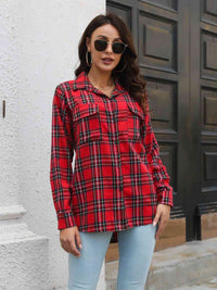 Plaid Collared Neck Buttoned Shirt with Pockets