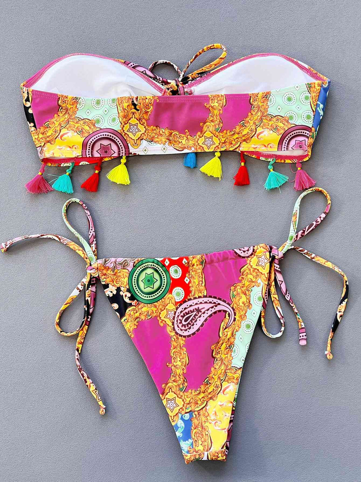 Printed Tied Strapless Bikini Set