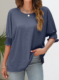 Smocked Flounce Sleeve Round Neck T-Shirt