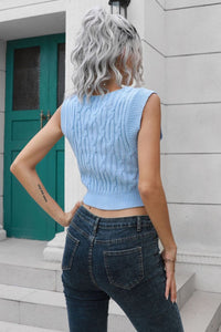 Cable-Knit Deep V Cropped Knit Vest