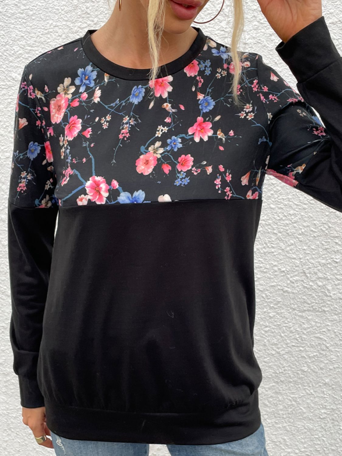 Floral Print Round Neck Dropped Shoulder Tee