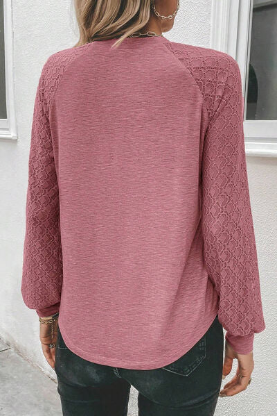 Heathered Round Neck Long Sleeve T-Shirt