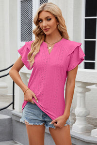 Eyelet Notched Short Sleeve T-Shirt