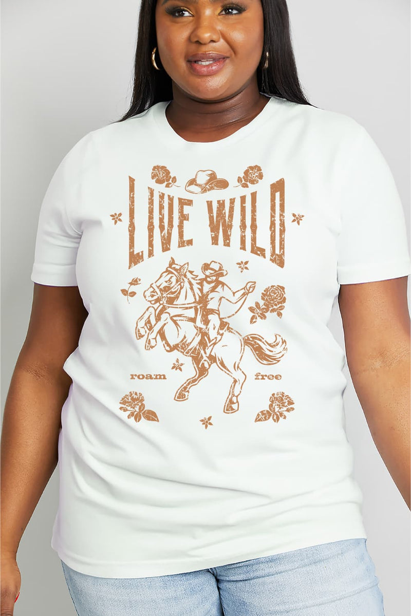 Simply Love Full Size LIVE WILD ROAM FREE Graphic Cotton Tee