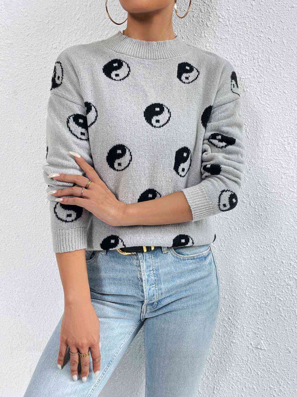 Patterned Drop Shoulder Sweater