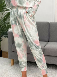 Tie-Dye Round Neck Top and Drawstring Pants Lounge Set