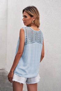 Spliced Lace Deep V Tie Hem Tank