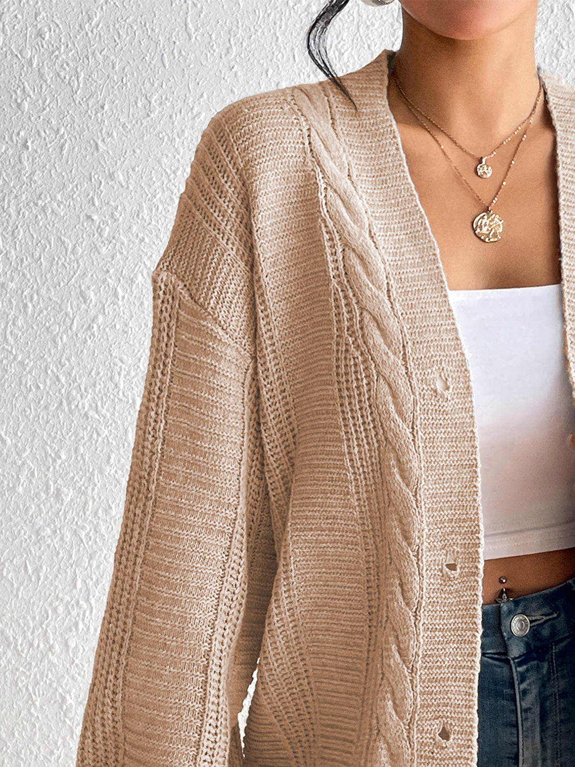 Cable-Knit Button Down Cardigan