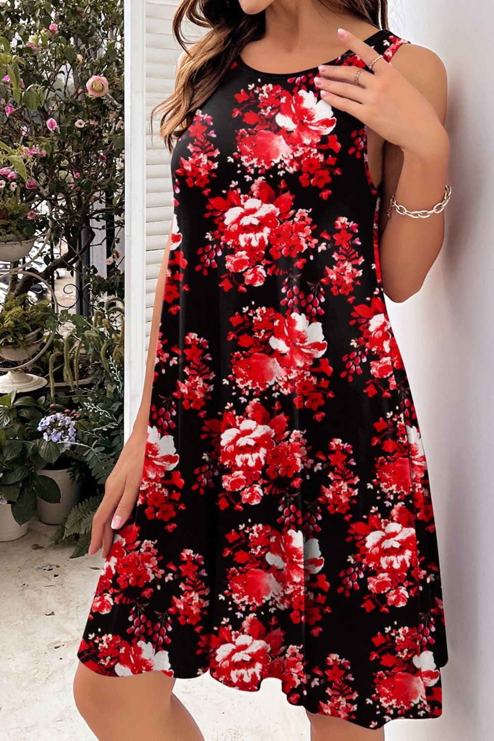 Printed Round Neck Sleeveless Dress