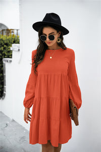 Balloon Sleeve Keyhole Tiered Dress