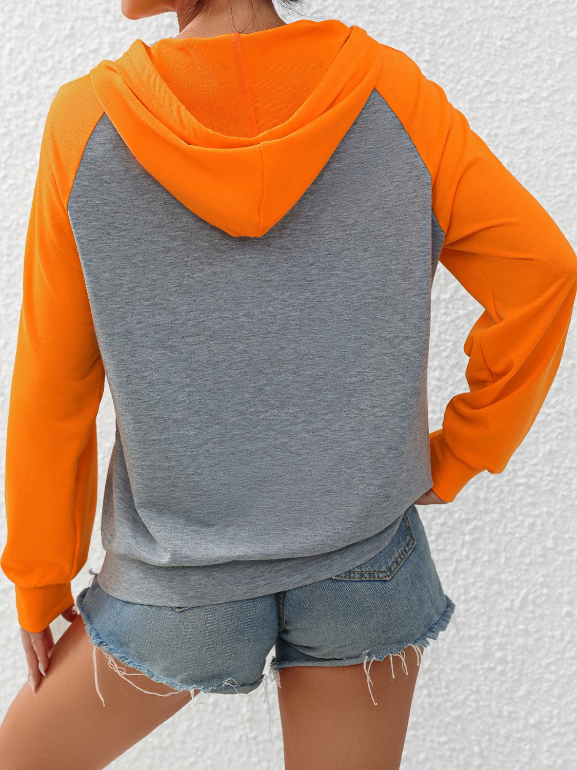 Contrast Raglan Sleeve Drawstring Hoodie