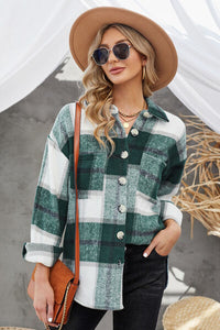 Plaid Button Up Dropped Shoulder Jacket