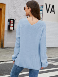 Openwork Dropped Shoulder Long Sleeve Sweater