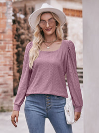 Eyelet Square Neck Puff Sleeve Blouse