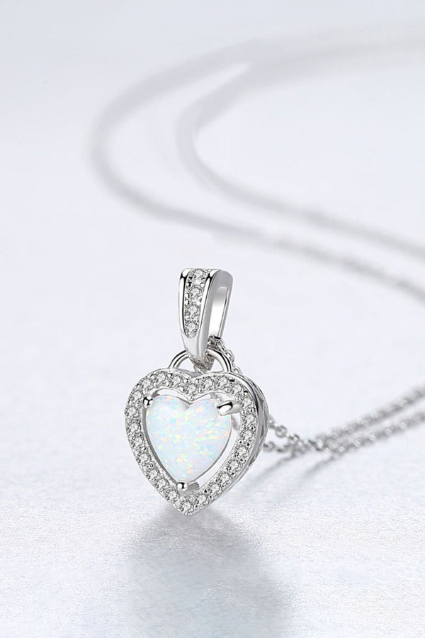 Opal Heart Pendant 925 Sterling Silver Necklace