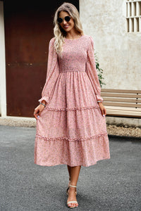 Smocked Flounce Sleeve Midi Dress